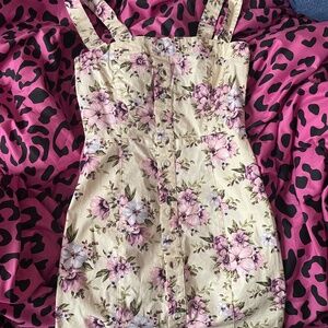 Forever 21 Yellow Purple Floral Button Down Dress Size Small